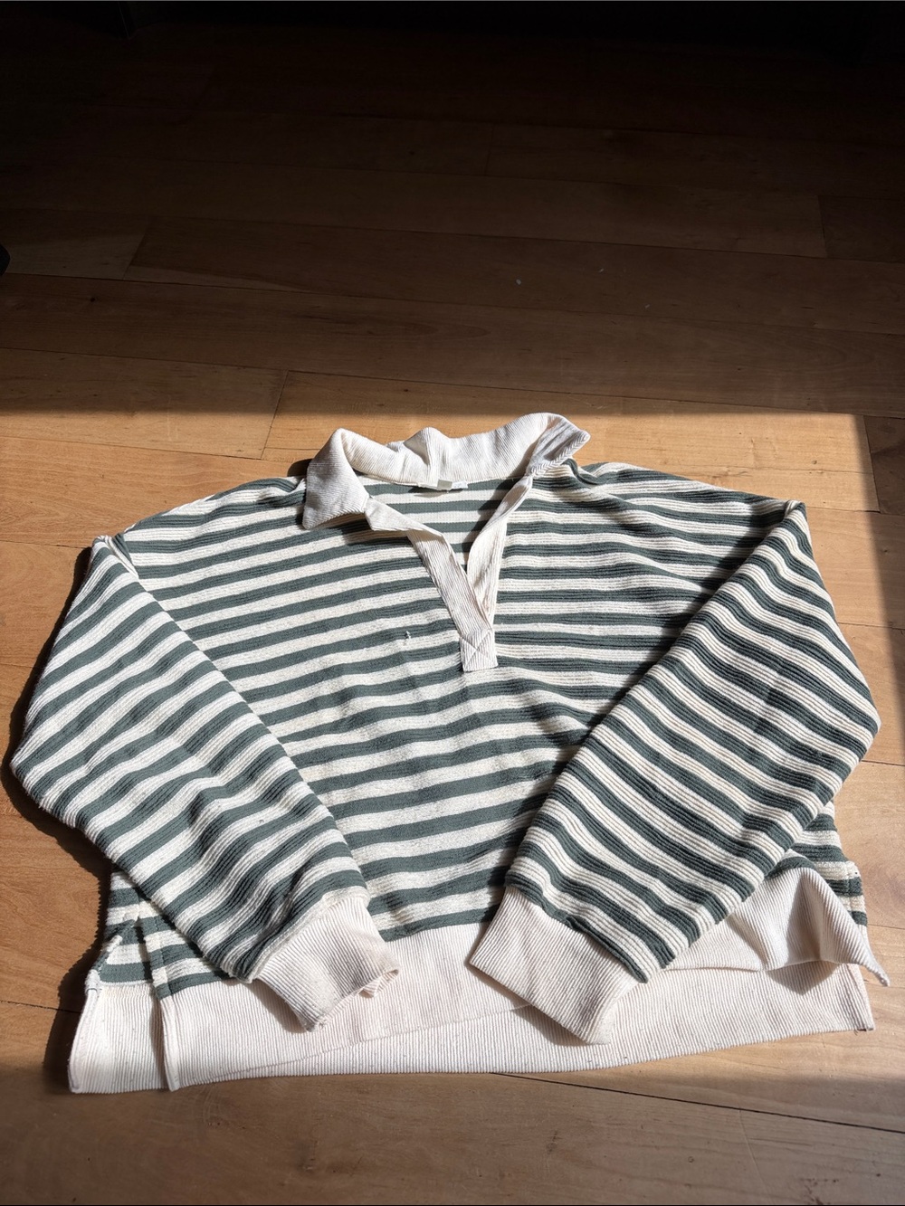 Blu Pepper Cream and Dark Green Striped Knit Top
